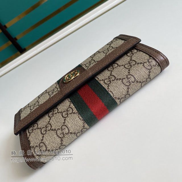 Gucci原厂皮包包 古驰男女翻盖织带GG印花长钱包 Gucci长夹 523153  gdj1521